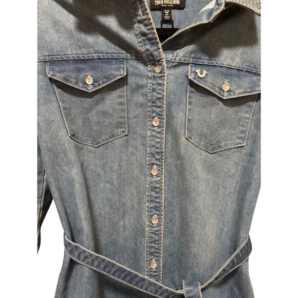 True Religion Jasmine Denim Shirt Dress | Western Belted Button-Up Mini | Size S - Picture 5 of 7